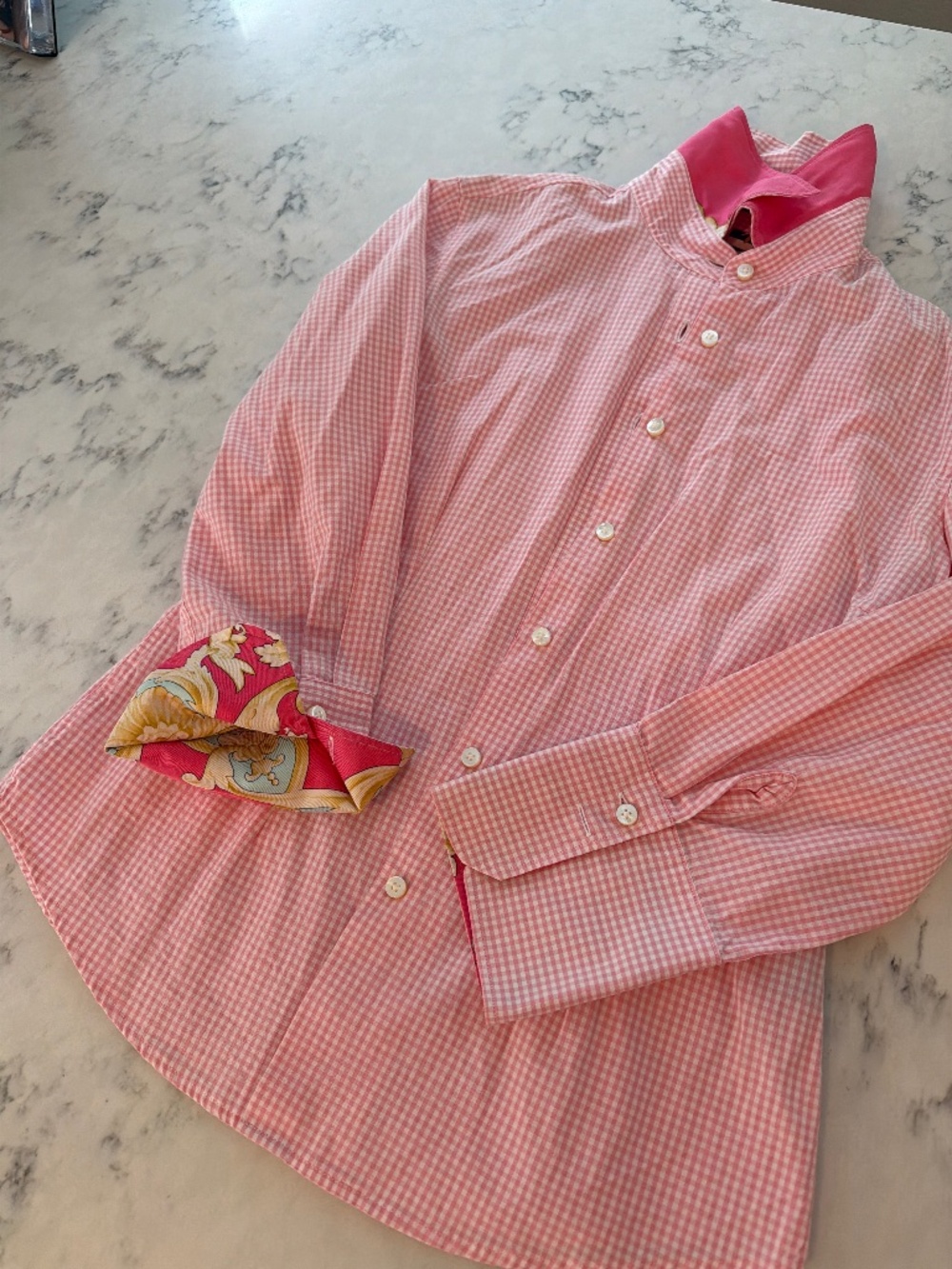 Women’s J McLaughlin Pink Gingham Button Down with Silk Accents